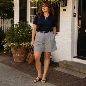 Vintage Michele High Waist Pleated Shorts Houndstooth‎ Belted USA Women's 16